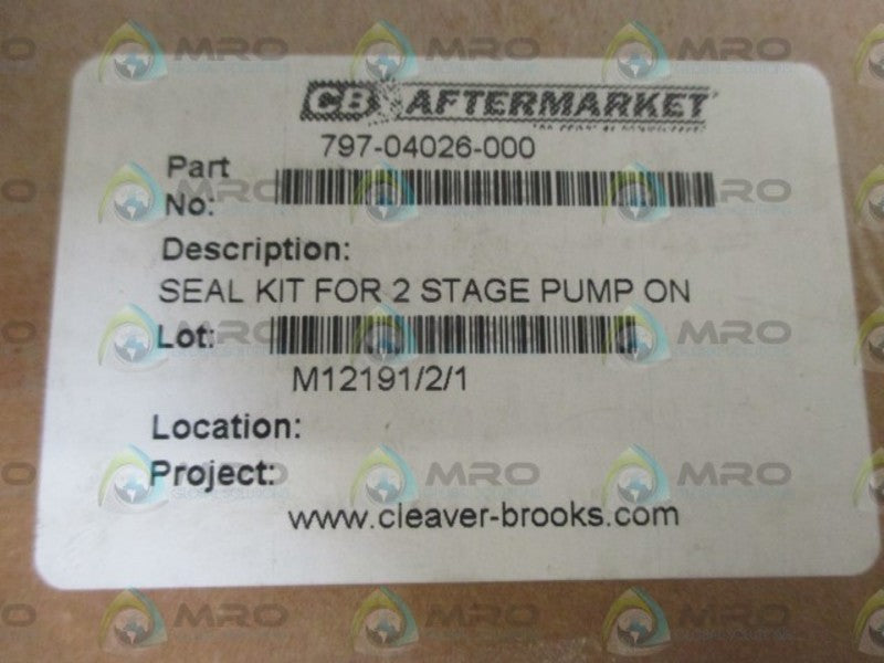 CLEAVER-BROOKS 797-04026-000 SEAL KIT FOR 2 STAGE PUMP ON  NSMP