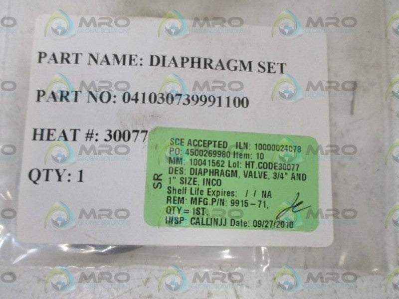 INDUSTRIAL MRO 041030739991100 DIAPHRAGM SET *NEW IN A BAG*