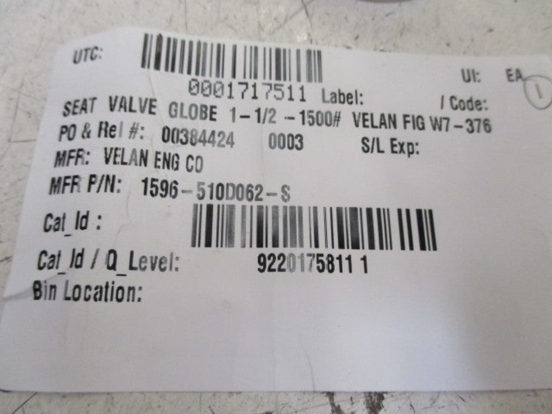 VELAN ENG 1596-510D062-S VALVE GLOBE  NSNP
