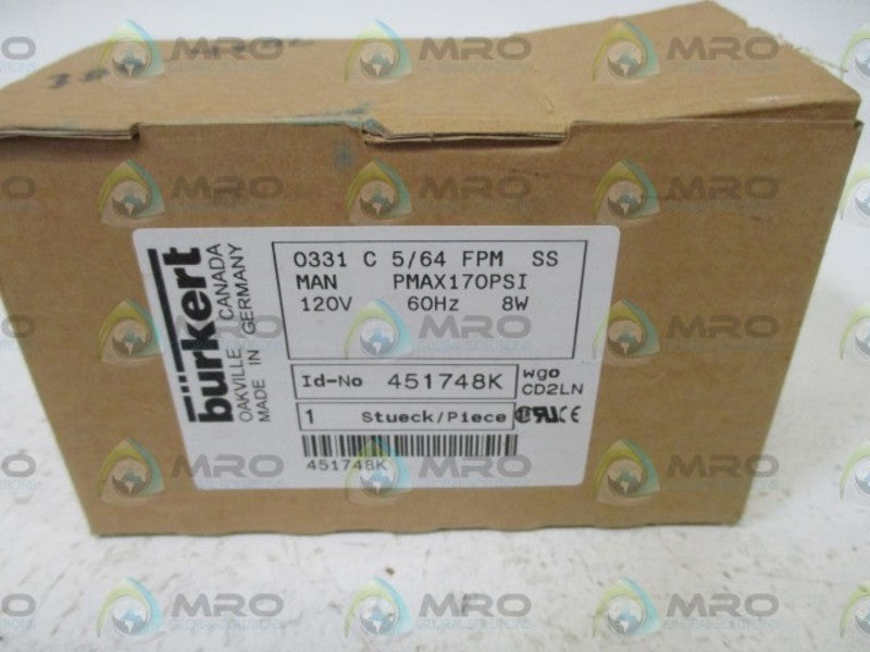BURKERT 0331 C 5/64 FPM SS SOLENOID VALVE  NSMP