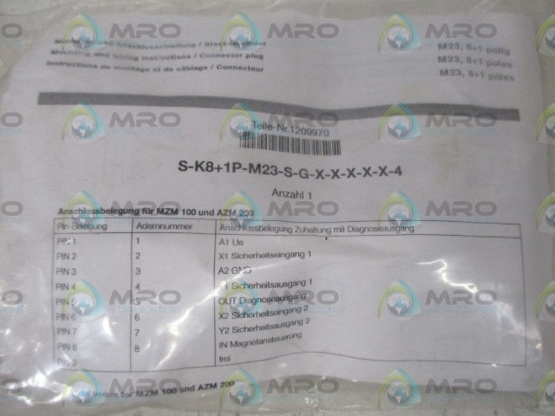 SCHMERSAL S-K8+1P-M23-S-G-X-X-X-X-X-4 CONNECTOR PLUG  NSNP IN A BAG