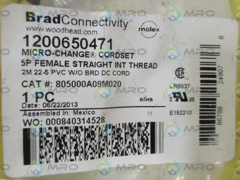 BRAD CONNECTIVITY 805000A09M020 CORDSET (1200650471)  NSMP