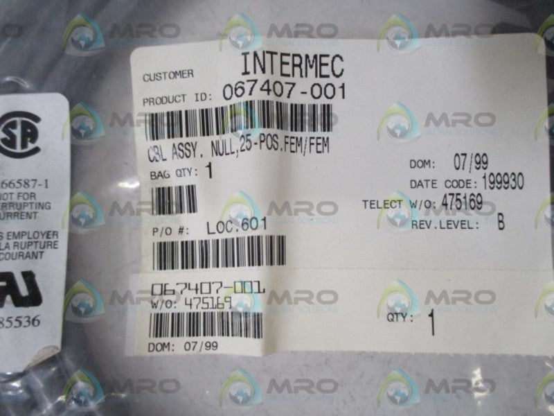 INTERMEC 067407-001 CABLE ASSEMBLY  NSNP IN A BAG