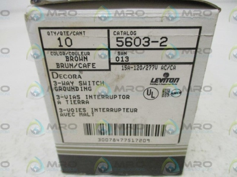 LOT OF 10 LEVITON 5603-2 3-WAY SWITCH GROUNDING NSMP