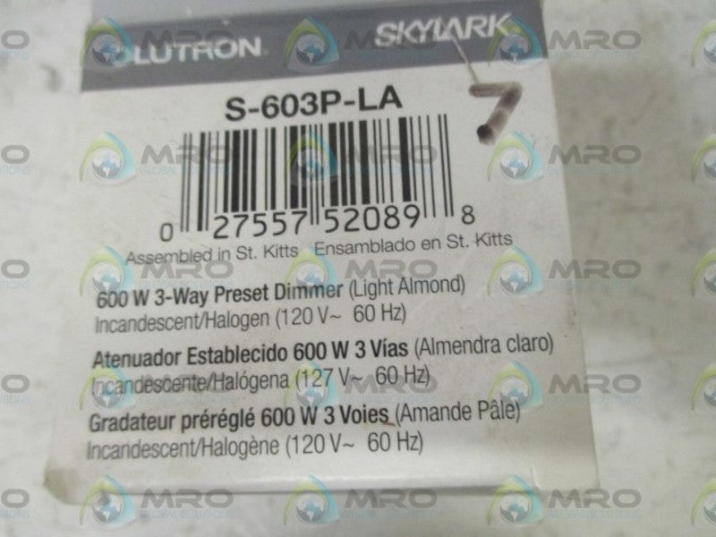 LUTRON S-603P-LA 3-WAY PRESENT DIMMER  NSMP