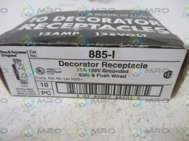 LOT OF 10 PASS & SEYMOUR 885-I DECORATOR RECEPTACLE NSFS