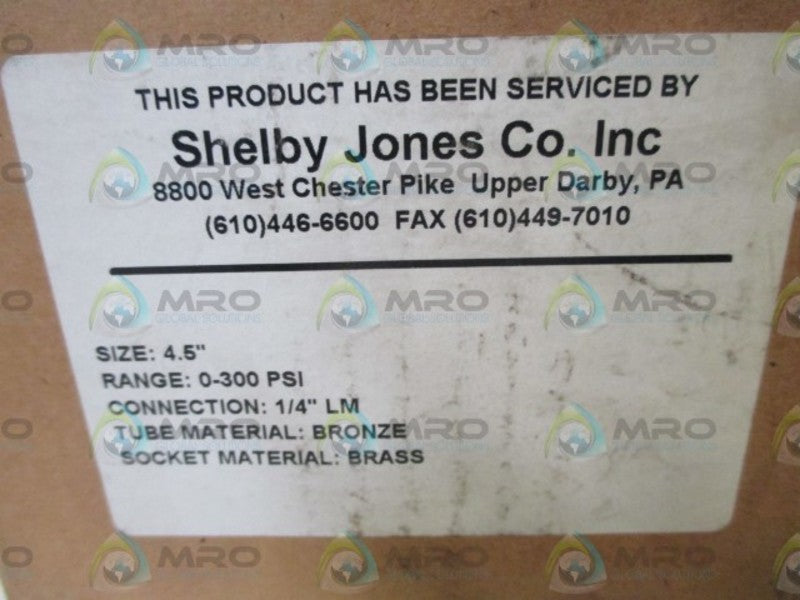 SHELBY JONES CO. 4.5" GAUGE 0-300PSI  NSMP