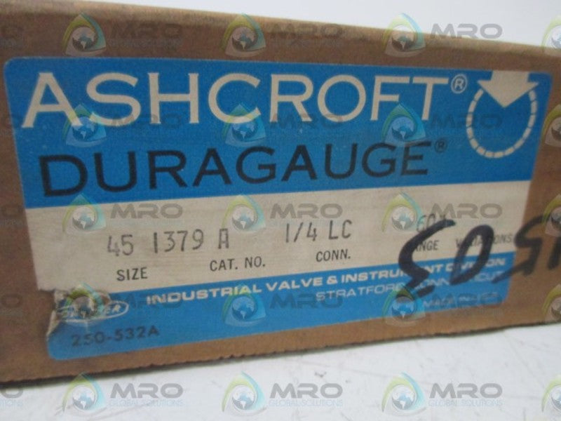 ASHCROFT 451379A1/4LC-60# DURAGAUGE 0-60 PSI  NSMP