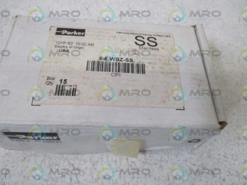 LOT OF 15 PARKER 6-6 WBZ-SS BULKHEAD UNION *NEW IN BOX*