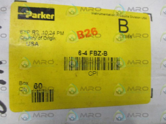 LOT OF 60 PARKER 6-4- FBZ-B BRASS TUBE PIPE FITTING *NEW IN BOX*