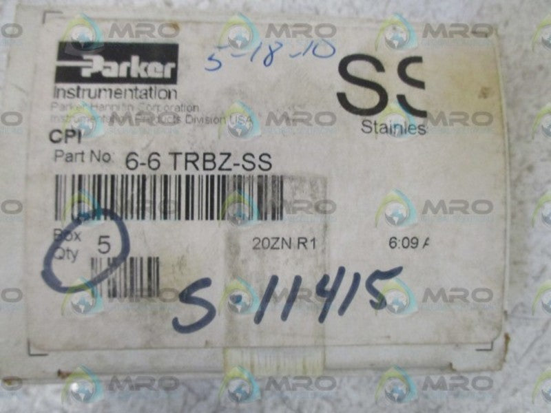 LOT OF 5 PARKER 6-6 TRBZ-SS REDUCER NSMP