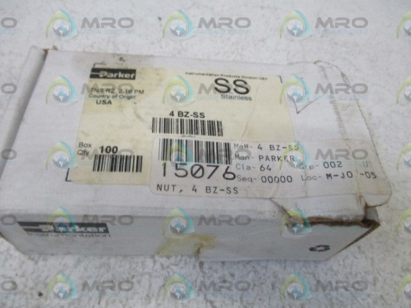 LOT OF 100 PARKER 4 BZ-SS NUT NSMP