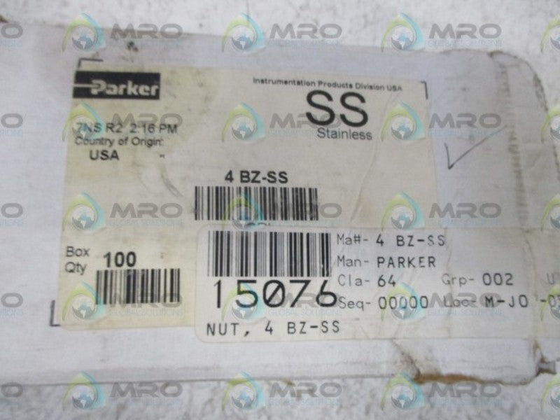 LOT OF 100 PARKER 4 BZ-SS NUT NSMP