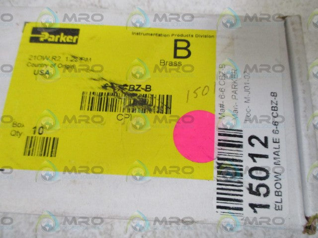 LOT OF 10 PARKER 6-6 CBZ-B MALE ELBOW *NEW  IN A BOX*