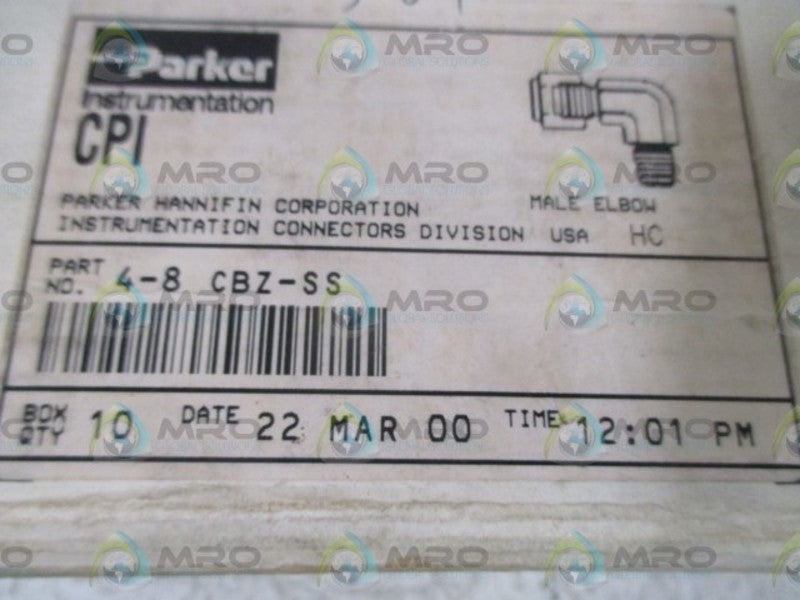 LOT OF 10 PARKER 4-8 CBZ-SS MALE ELBOW NSMP