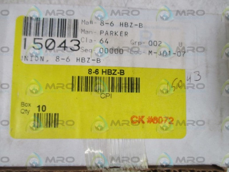 LOT OF 10 PARKER 8-6 HB2-B REDUCING UNION NSMP
