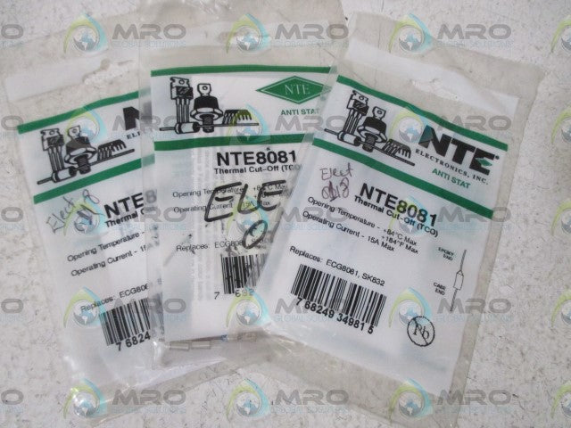 LOT OF 3 NTE NTE8081 THERMAL CUT-OFF (TCO) *NEW IN A FACTORY BAG*