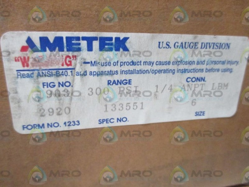 AMETEK 133551 GAUGE 30-0-300PSI  NSMP