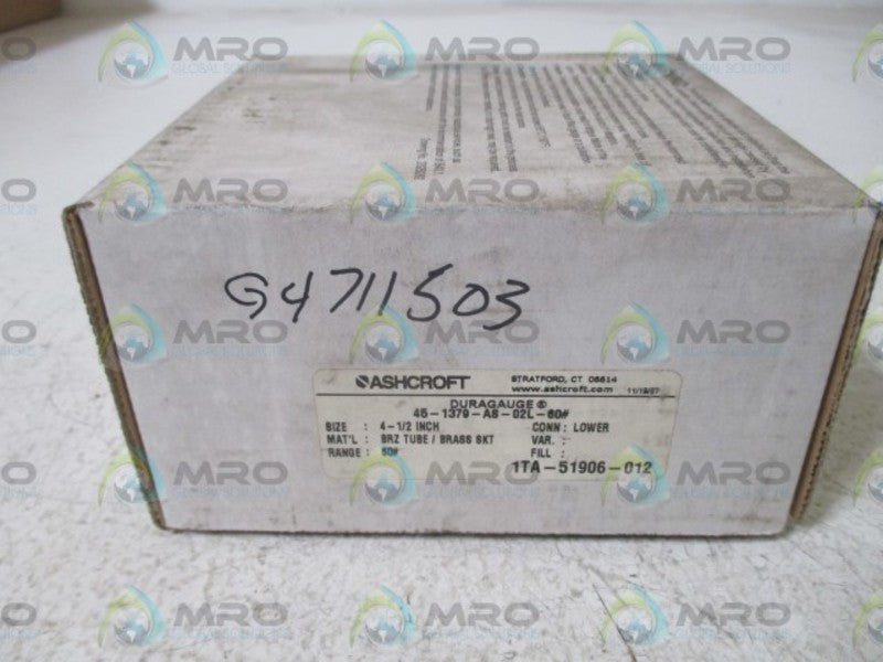 ASHCROFT 451379AS02L-60# DURAGAUGE 0-60 PSI  NSMP
