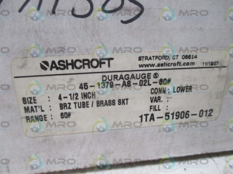 ASHCROFT 451379AS02L-60# DURAGAUGE 0-60 PSI  NSMP