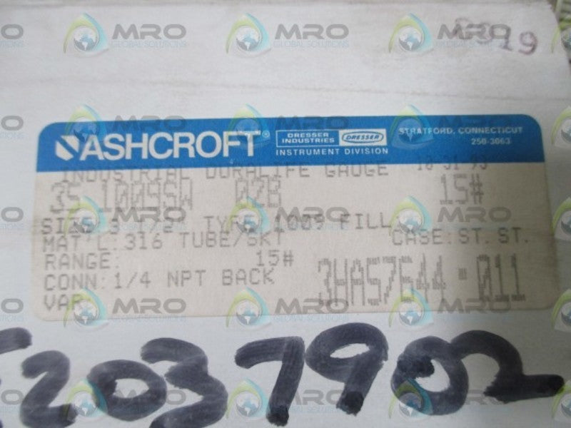 ASHCROFT 351009SW02B-15# PRESSURE GAUGE 0-15 PSI  NSNP IN A  BOX