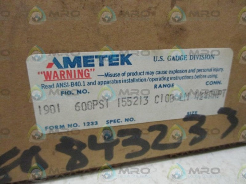 AMETEK 1901 600PSI 155213 GAUGE 0-600PSI  NSMP