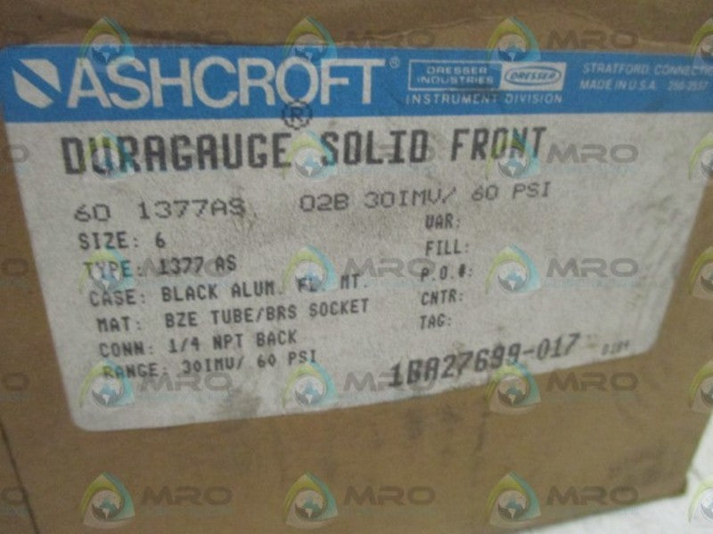 ASHCROFT 601377AS02B-30IMV/60# GAUGE 30-0 IMV 0-60 PSI  NSFS