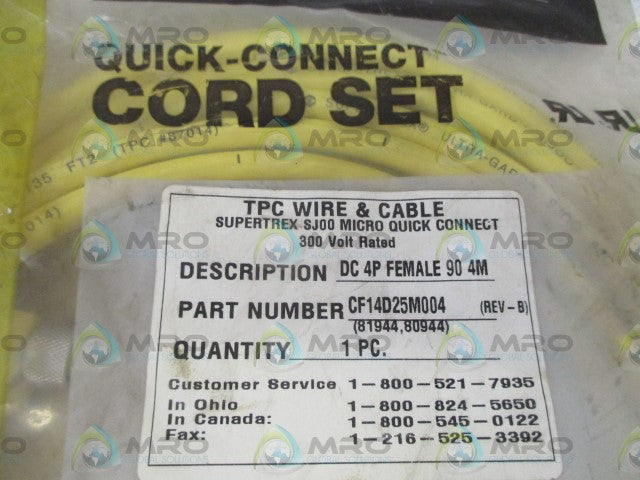 TPC WIRE & CABLE CF14D25M004 CABLE * NEW IN A FACTORY BAG *