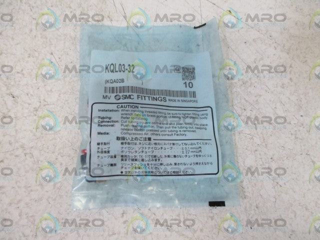 LOT OF 10 SMC KQL03-32 FITTINGS *NEW IN A FACTORY BAG*