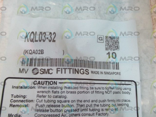 LOT OF 10 SMC KQL03-32 FITTINGS *NEW IN A FACTORY BAG*