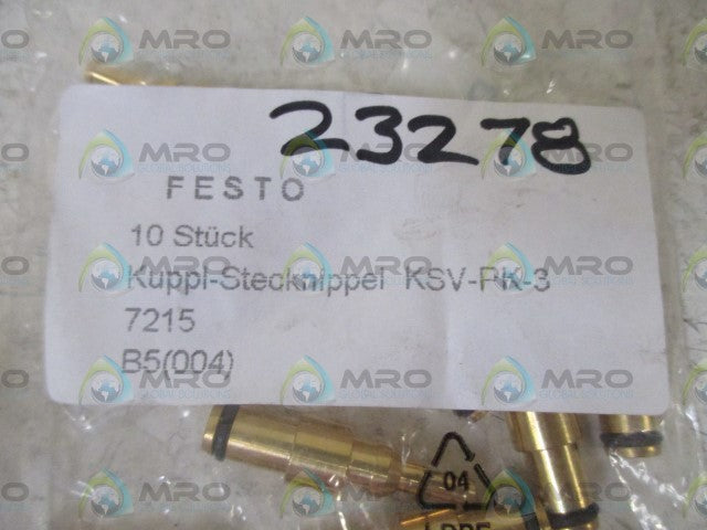 LOT OF 10 FESTO KSV-PK-3 TERMINAL PLUG *NEW IN A FACTORY BAG*