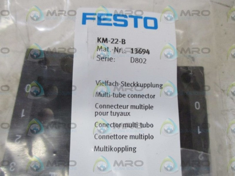 FESTO KM-22-B MULTI-TUBE CONNECTOR * NEW IN A FACTORY BAG *