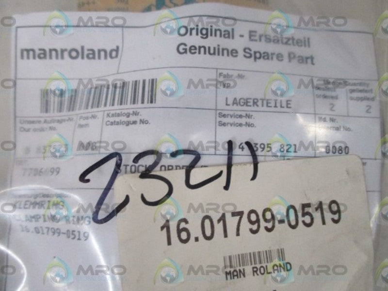 LOT OF 2 MANROLAND 16.01799.0519 CLAMPING RING NSNP IN A BAG