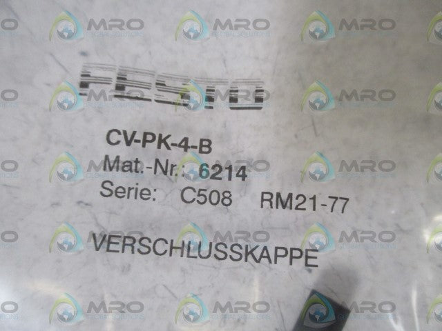 LOT OF 10 FESTO CV-PK-4-B SEALING CAP *NEW IN A FACTORY BAG*