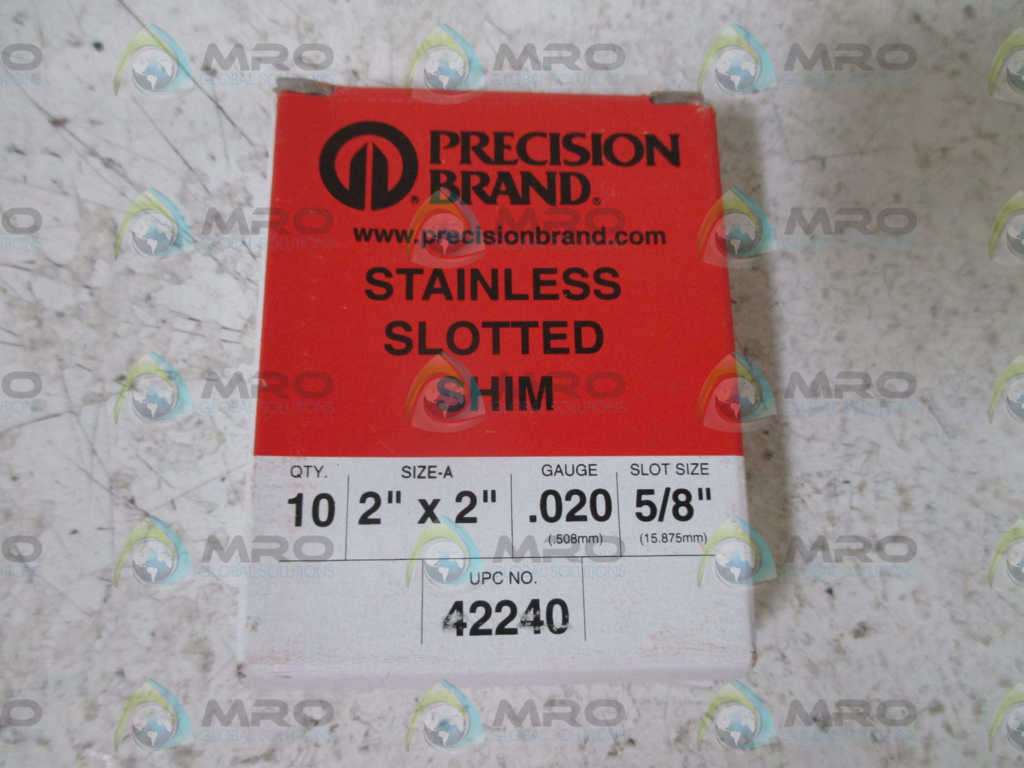 LOT OF 10 PRECISION BRAND 42240  SLOTTED SHIM 2"X2"(GAUGE.020)*NEW IN BOX*