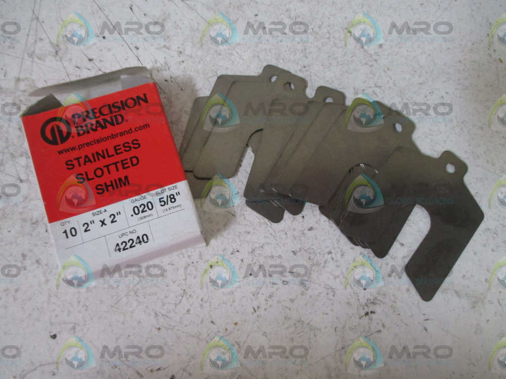 LOT OF 10 PRECISION BRAND 42240  SLOTTED SHIM 2"X2"(GAUGE.020)*NEW IN BOX*