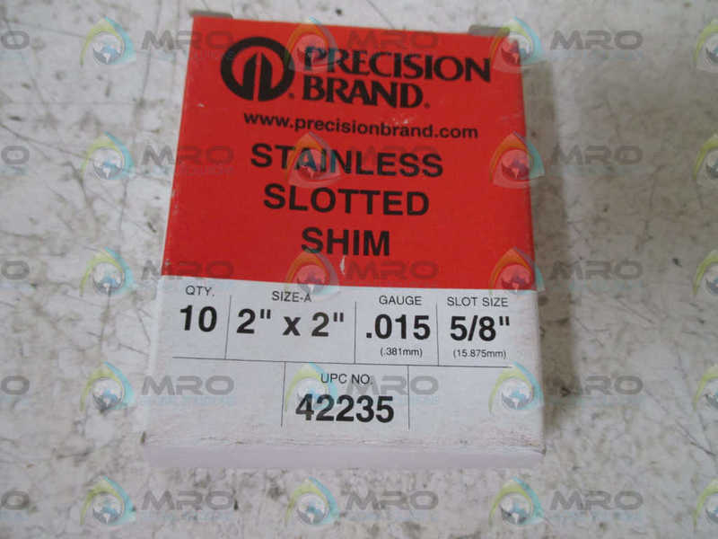 LOT OF 10 PRECISION BRAND 42235  SLOTTED SHIM 2"X2"(GAUGE .015)*NEW IN BOX*