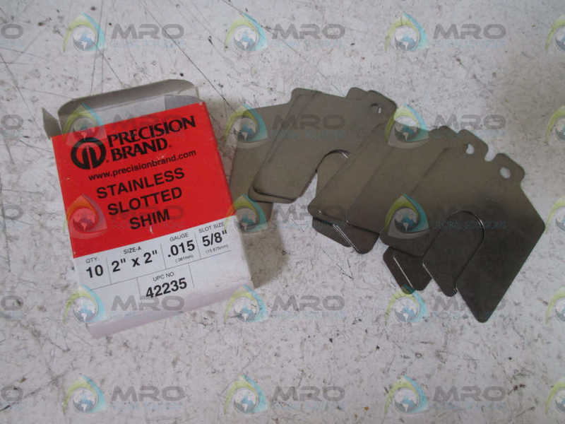 LOT OF 10 PRECISION BRAND 42235  SLOTTED SHIM 2"X2"(GAUGE .015)*NEW IN BOX*