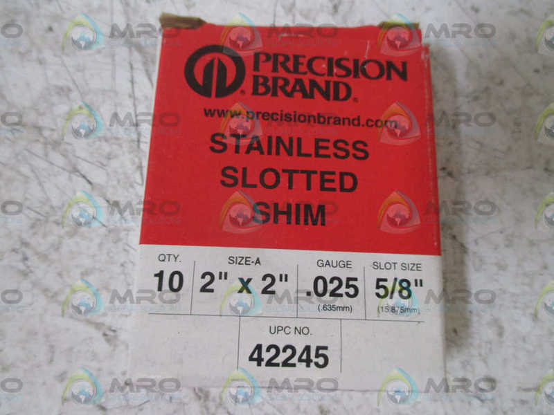 LOT OF 10 PRECISION BRAND 42245 SLOTTED SHIM 2"X2"(GAUGE .025)*NEW IN BOX*
