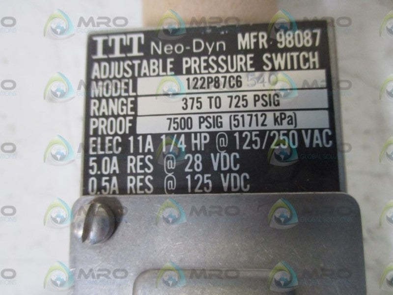 ITT 122P87C6540 ADJUSTABLE PRESSURE SWITCH * NEW NO BOX *