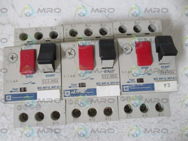 LOT OF 3 TELEMECANIQUE GV2-M06 STARTER 1-1.6A *USED*