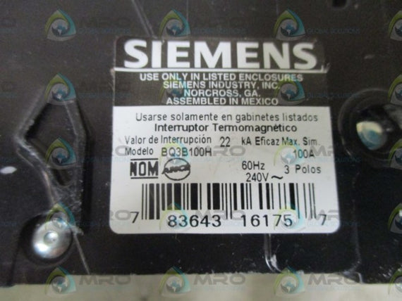 SIEMENS BQ3B100H CIRCUIT BREAKER * NEW NO BOX *