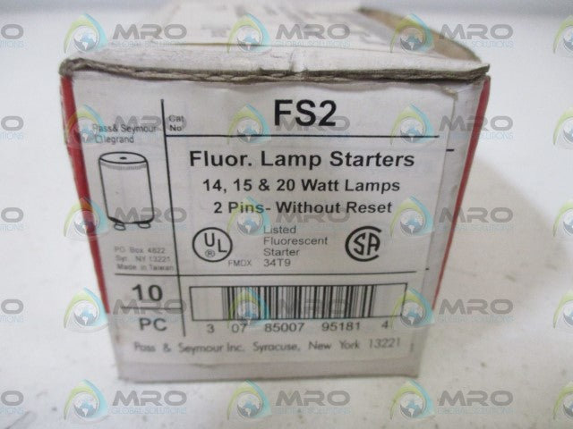 LOT OF 10 PASS & SEYMOUR FS2 FLOUR. LAMP STARTERS *NEW IN BOX*