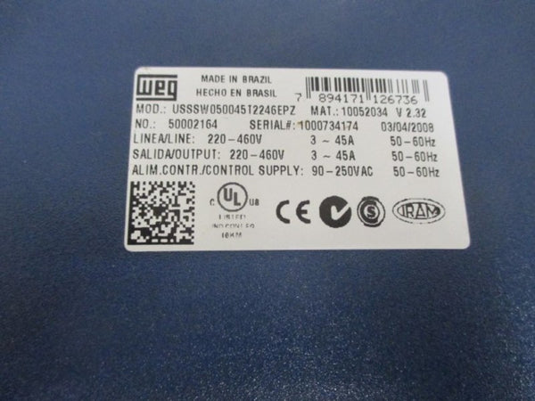 WEG USSSW050060T2246EPZ COTROL SUPPLY MOTOR PROTECTION AS PICTURED