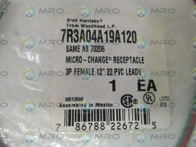 LOT OF 3 BRAD HARRISON 7R3A04A19A120 RECEPTACLE *NEW IN A BAG*
