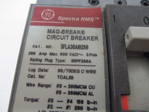 GENERAL ELECTRIC SFLA36AI0250 CIRCUIT BREAKER * USED *