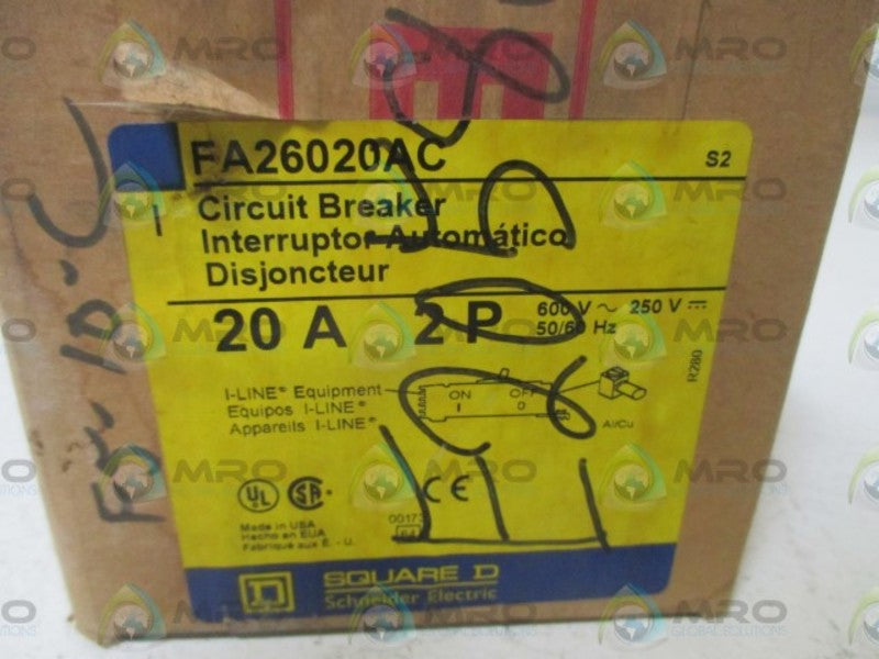 SQUARE D FA26020AC CIRCUIT BREAKER * FACTORY SEALED *