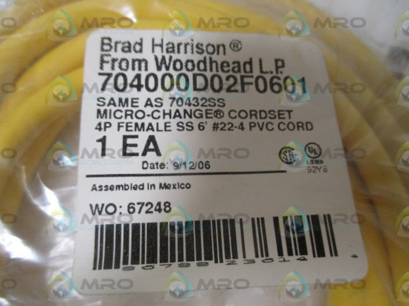 BRAD HARRISON MICRO-CHANGE 704000D02F0601 CORDSET 6' * NEW IN FACTORY BAG *