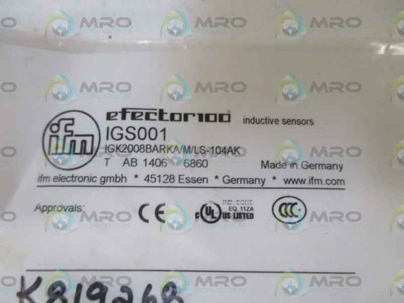 IFM EFECTOR IGS001 INDUCTIVE PROXIMITY SENSOR * NEW IN FACTORY BAG *