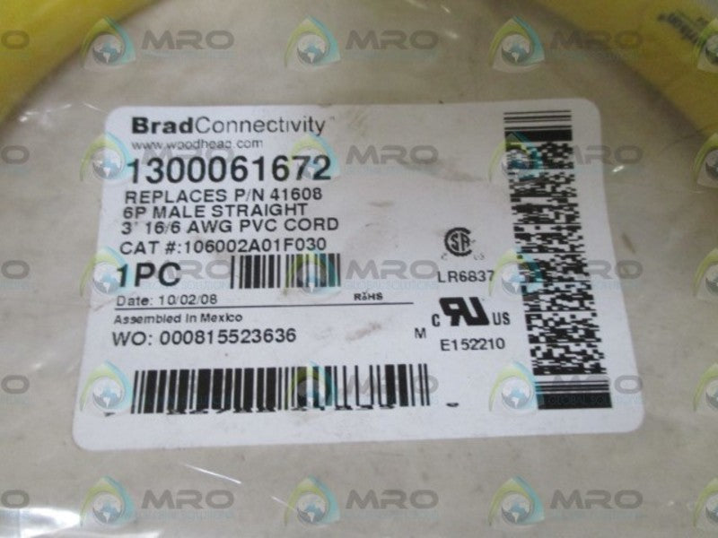 BRAD CONNECTIVITY 106002A01F030 CORDSET CABLE * NEW IN A FACTORY BAG *